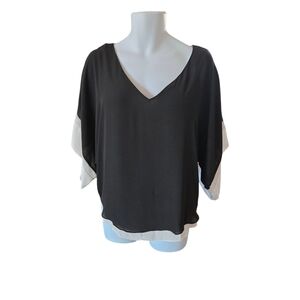 Womens Black White V Neck Dolman‎ Sleeve Blouse Top Shirt